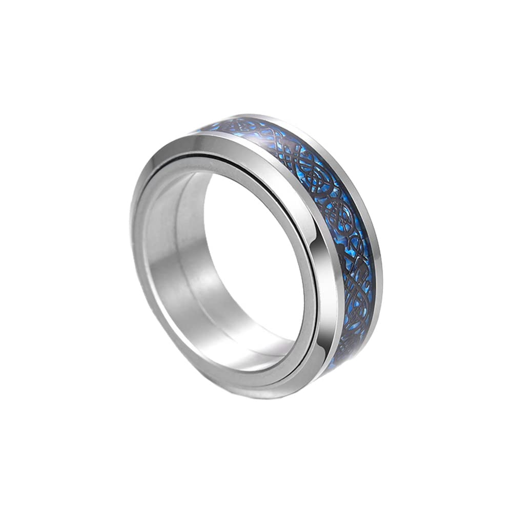 HIJONES Unisex Carbide Fiber Celtic Dragon Spinner Ring Wedding Spins Band