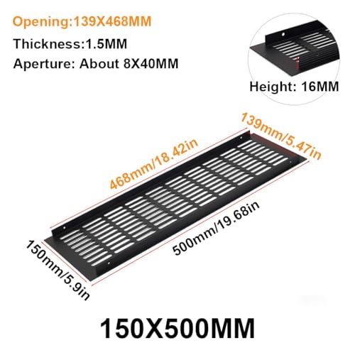 Grille d'aération rectangulaire en aluminium noir 150x500 mm