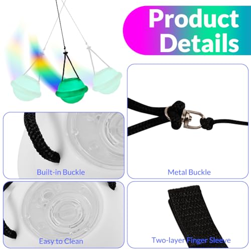 2 Stück LED Poi Bälle Set – Leuchtende Jonglierbälle mit Regenbogenfarben & Strobe-Effekt, verstellbare Doppelschlaufen, Glow Pois für Kinder & Erwachsene, Anfänger & Profis, Lightpainting Zubehör