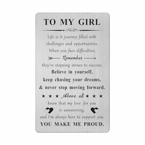 Geschenke für Tochter – You Make Me Proud Gravierte Metall Geldbörse Karte – Tochter Geburtstag Abschluss Weihnachten Karte von Mama oder Papa