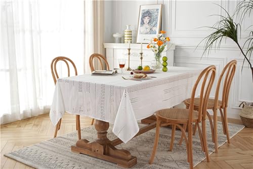 Nappe dentelle ajourée 130x220 en coton lavable et nappe de table naturel - 4