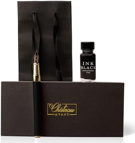 Luxury Fountain Pen Gift Set - Fine Nib Fountain Pen with Black Ink Included - Refillable Fountain Pen Ink Set - Gifts for Him or Her - Full Pen and Ink Set - Black