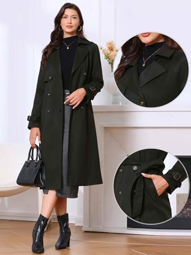 Allegra K Winter Trench Coats for Women's 2025 Double Breasted Belted Long Overcoat2