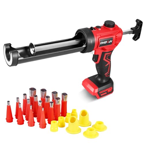 ONEVAN Pistola per Silicone Elettrica a Batteria, Pistola per Cartucce 300ml con Controllo di Velocità Variabile & Luce LED, Kit con 24 Ugelli, per Sigillature, Stucchi (Senza Batterie)