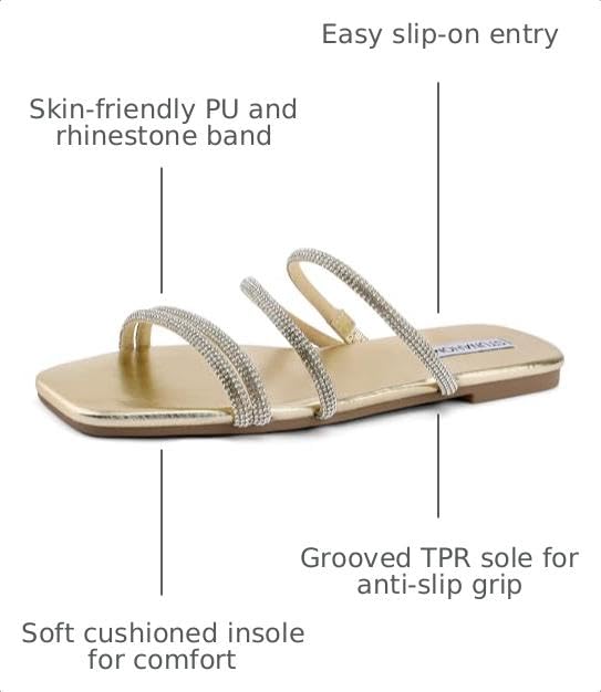 Image of STUNAHOME Women's Rhinestone Thong Flat Sandals Open Toe Slide Sandals with Square Toe Bling Strap