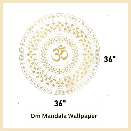 Image of Om Gayatri Mantra Arch Om Mandala Marble 3x3 Feet Wallpaper for Mandir Temple Walls - Self Adhesive Peel & Stick Removable UV Print (36x36 inch)