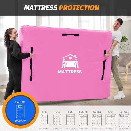 Image of Mattress Bags for Moving, BETU Mattress Protector Waterproof Mattress Cover Storage Bags with 8 Heavy-Duty Handles and Zipper for Bed Extra Thick Large Reusable,82 inchx42 inchx15 inch,Pink