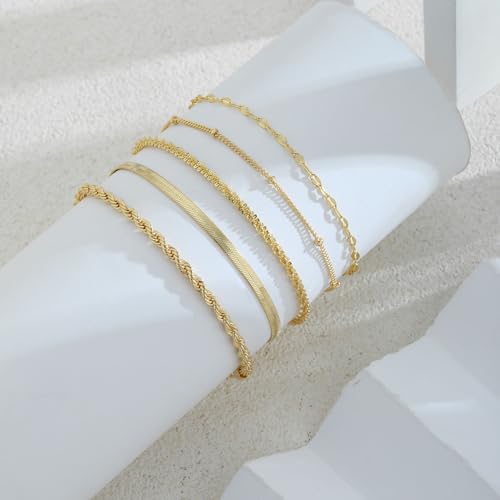 JECOMY Women's 14K Gold-Plated Stackable Bracelets Set – Dainty Adjustable Waterproof Jewelry for Everyday Elegance - Image 8