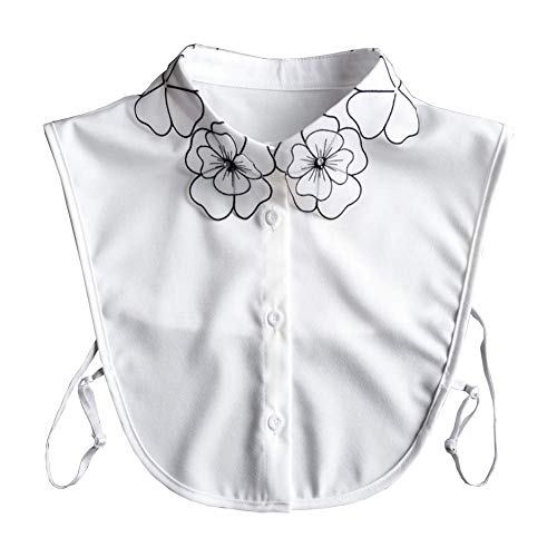 Joyci OL Joker Shirt Fake Collar Black Side Embroidery Chiffon Decorative Collar (Floral Collar)