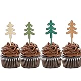 8PCS Tree Cupcake Topper - Pine Tree Cake Topper，Camping Party Theme，One Happy Camper，Outdoor Birthday Theme，Camping Birthday，National Park Party