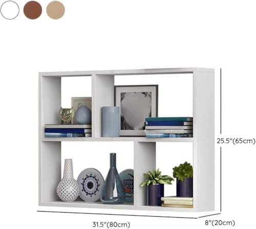 Image of RUNNUP Floating Wall Mount Bookcase Engineered Wood Book Shelf Decor Wall Shelf for Study Room Office Living Room, White 31.5 inch L x 7.9 inch W x 25.6 inch H
