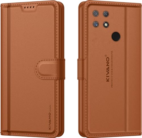 Image of KIVANO LUXE Compatible for Realme Narzo 50A Luxury Handmade Leather Magnetic Flip Folio Case | Card Holder & Kickstand | Slim Protective Cover | Unisex - Brown