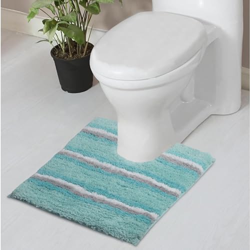 Home Weavers Glamour Collection 100% Polyester Microfiber Non-Slip Contour Bath Rug, Extra Soft Microfiber Contour Mat with Anti-Slip Backing, Water/Dust Absorbent Fast Dry Contour Mat - 20"X20", Aqua
