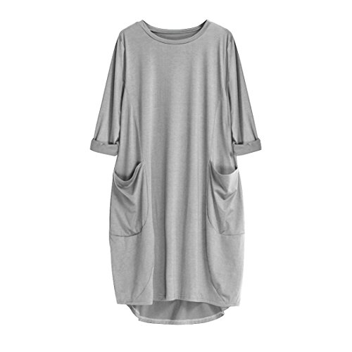 Overdose Robe T-Shirt Oversize Coutures, Ete Femme Casual Manches Larges Sweat Plus Grande Coton Tops Dress (XL, Gris)