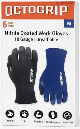 Octogrip Nitrile Coated Work Gloves Medium 6 Pairs