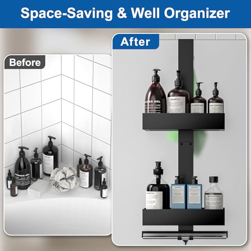 Diwoker Duschablage zum Hängen, Duschregal Ohne Bohren für Rahmenlos Glastür, Badezimmer Organizer Shampoo Halterung für Dusche Schwarz