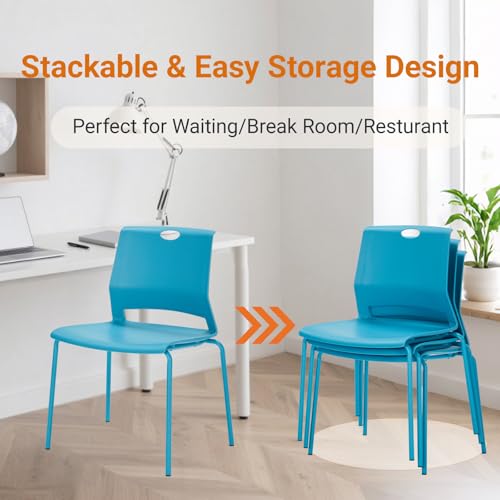 Image of Sidanli Waiting Room Chairs, Stackable Office Chairs with Comfortable Streamline Seat, Blue Stacking Chairs No Wheels for Meeting Room, Set of 4