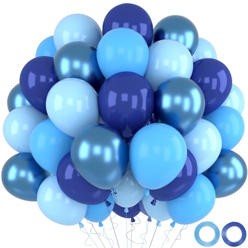 Ballons Anniversaire Bleus Marine, 52 Pièces Ballon Bleu Métallisé Chrome Macaron, Ballon Helium Bleu Marine, Décoration Bleue Pour Decoration Mariage,...