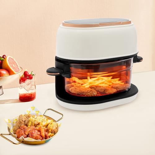 4L 900W Air Fryer, Adjustable Temperature 140-374℉, Glass Air Fryer w/LED Screen and Basket, Mini Tabletop Fryer Oven for Frying and Baking Cakes, Chicken Wings, Fish, Meat, Vegetables (White) - Image 2