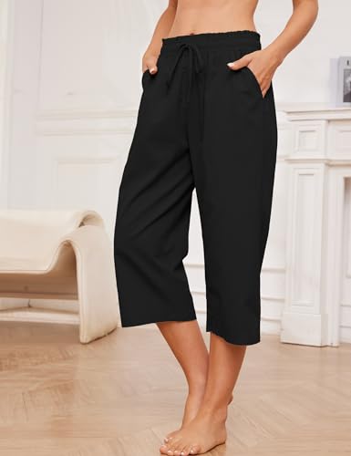 Women's Capri Pants Baggy Lounge Drawstring Pants Plus Size Wide Leg Croped Pants with Pockets2