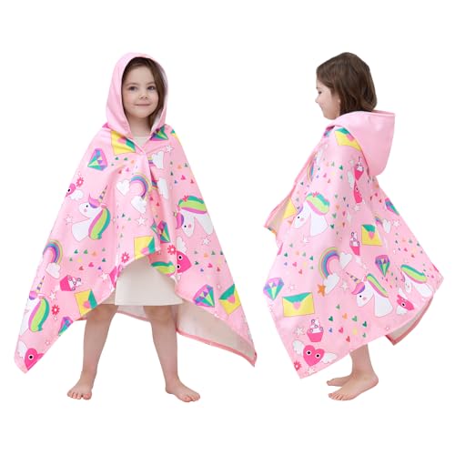 UOMNY Unicorns Hooded Towels for Kids Soft Kids Beach Towel 30 x 50 for 3-10 Years Girls Hooded Bath Towel Toddler Bath Towels