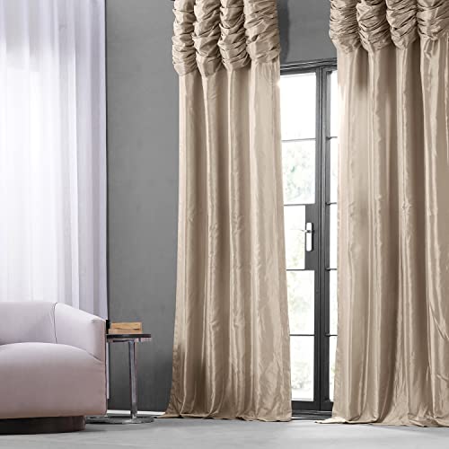 Image of HPD Half Price Drapes Ruched Faux Taffeta Silk Curtains 120 Inches Long Room Darkening Curtains for Bedroom & Living Room (1 Panel), 50W x 120L, Antique Beige