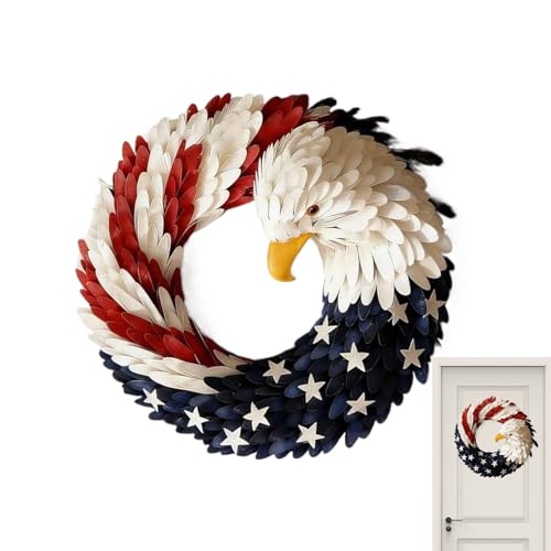 Imtrub Corona Patriótica,Soporte para Guirnaldas 20 cm,Corona con Aguila Calva - para Decoración en Hogar Exterior Porche Ventana Pared en Celebraciones 4 Julio y Día Caídos