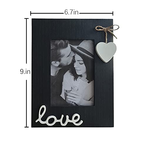 Simelecor Black Wooden Picture Frame 4X6 For Love With Heart-Table Top And Wall Mounting Photo Frame 4X6 For Love Decoration (Black&White) #TOP6