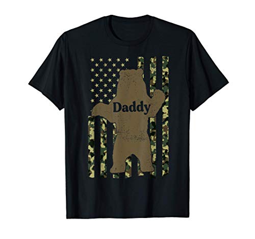 Daddy Bear Fathers Day Vintage Camouflage USA American Flag Camiseta