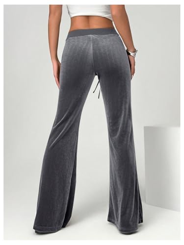 SOLY HUX Women's Drawstring Waist Bell Bottom Velvet Pants Y2k Vintage Flare Leg Trousers3