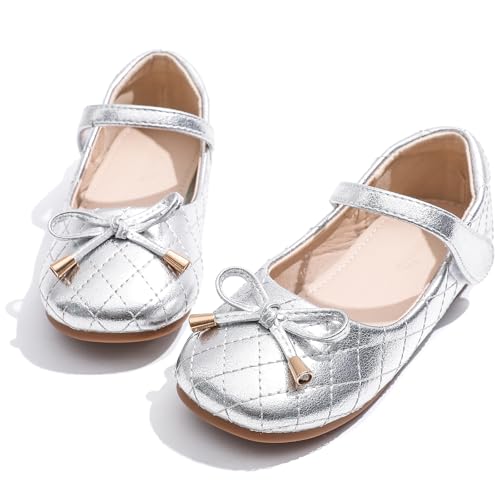 WUIWUIYU Toddler Girls Ballet Flats Shoes Ballerina Bowknot Bell Mary Jane Princess Dress Shoe for Wedding Party School Birthday