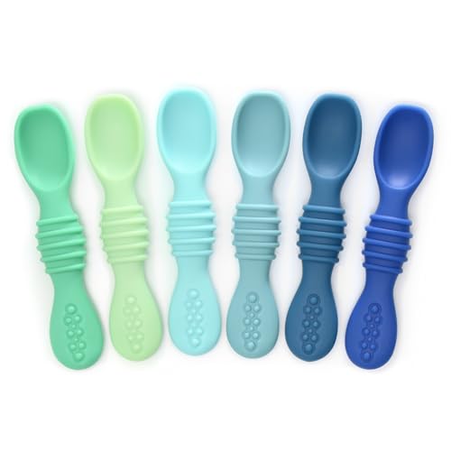 Image of PrimaStella Silicone Chew Spoon Set for Babies and Toddlers - Safety Tested - BPA Free - Microwave, Dishwasher and Freezer Safe - Seaside Palette