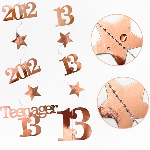 Image of 12PCS Rose Gold 13th Birthday Decorations Number 13 and 2012 Star Garland Streamer Banner Backdrop for Girls Cheers to 13 Years Birthday Vintage Made in 2012 Official Teenager Party Decor Supplies