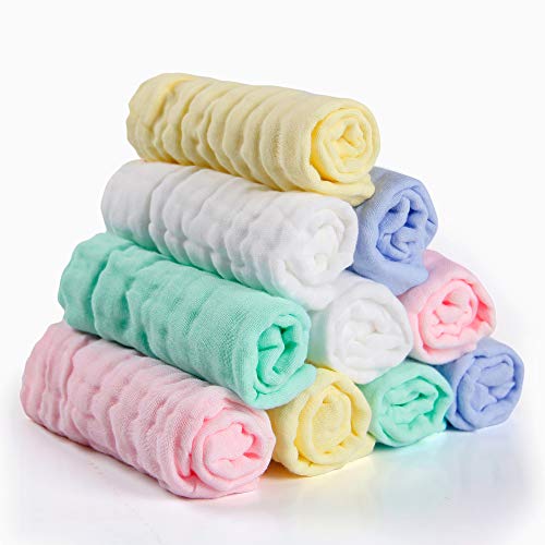 Baby Muslin Washcloths(12x12 inches,10 Pack)-100% Natural Premium Cotton- Soft Newborn Baby Face Towel
