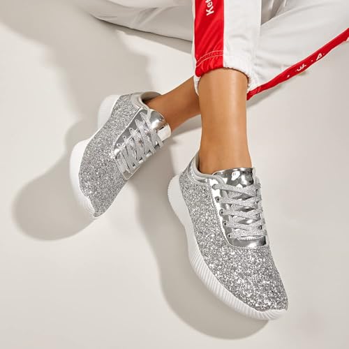LUCKY STEP Women's Glitter Shoes Sparkly Lightweight Metallic Sequins Tennis Sneakers - Image 3