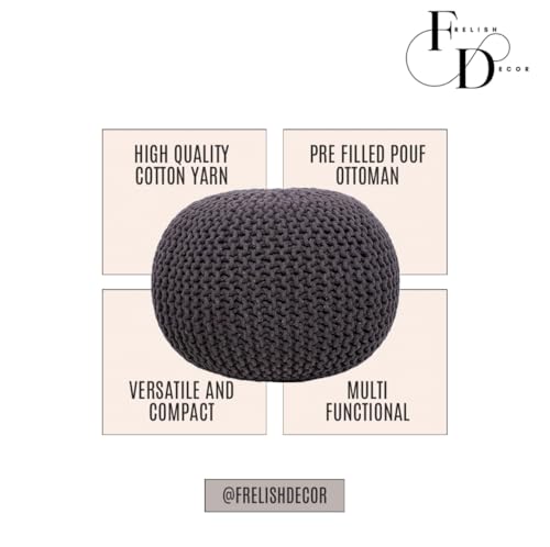 FRELISH-DECOR-Round-Pouf-Ottoman-Hand-Knitted-100-Cotton-Pouf-Foot-Stool-Knitted-Bean-Bag-Floor-Chair-for-Living-Room-Bedroom-Foot-Rest-for-Couch-20-Diameter-x-14-Height-Brown FRELISH DECOR Round Pouf Ottoman Hand Knitted 100 Cotton Pouf Foot Stool Knitted Bean Bag Floor Chair for Living Room Bedroom Foot Rest for Couch 20 Diameter x 14 Height Brown