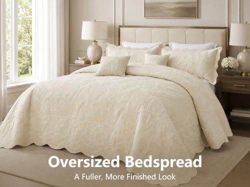 Image of HZ & HY Oversized King Bedspreads, Stitched Paisley, Ivory Yellow