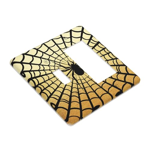 Decorative Outlet Covers Black Spider Spiderweb on Golden Background 2 Gang Outlet Cover Wall Plate Single Toggle Rocker Light Switch Cover Plate Switch Plate Covers for Home Decor