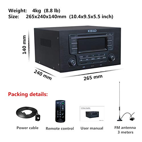 KEiiD CD Player with 4-Way 4x20W Amplifier 4.0 Output (No Speakers Inside) ,Built-in Bluetooth Receiver USB SD MP3 3.5mm AUX Line-in Remote Control LCD Display, RCA and 3.5mm Headphone Jack Output