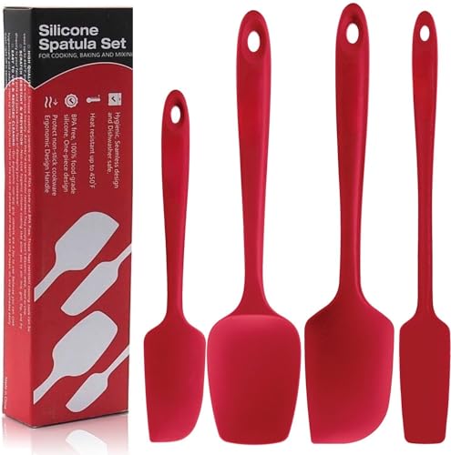 Image of Baskety Spatula Silicone Spatula Set Spatulas Silicone Heat Resistant 500F Rubber Spatula Seamless One Piece Non-Stick 4-Piece for Cooking Baking Mixing.|SPATULA-4A| (RED)