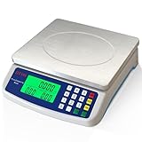 Large Digital Kitchen Scale 40kg/88lb Stainless Steel Price Computing Scale Counting Scale Deli Scale with LCD Display for Baking Bread Cooking Meat Prep Parts and Coins Adapter Included