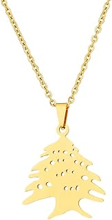 Map of Lebanon Pendant Necklaces for Women Men - Lebanese Coat of Arms Cedar Pendant Necklace Unisex Fashion Glossy 316L Couple Necklace Accessories