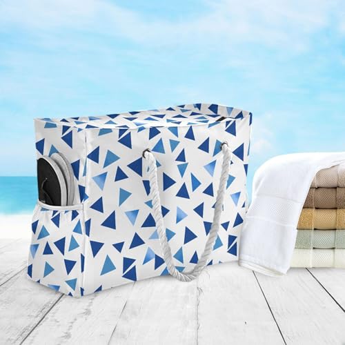 MNSRUU Large Beach Bag for Women, Blue Lattice Tote Travel Gym Swim Bag2