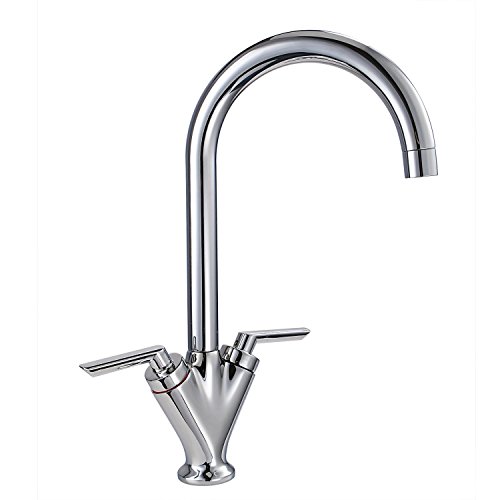 Price comparison product image Kitchen Taps,  Hapilife Swan Dual Lever Kitchen Mixer Tap Vintage Style Kitchen Sink Tap Mixer Twin Lever Swivel Spout Tap for Kitchen Sink 1 Hole