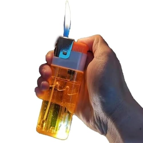 Accendini jumbo butano trasparente, accendini butano di grande capacità, accendini a fiamma morbida, riutilizzabili e antivento vintage antico (colore: arancione)