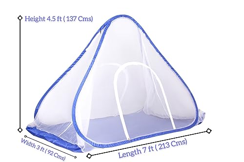 Image of Space Saver Foldable Mosquito Net Light Weight High Durability Strong and Durable Tent Shape Mosquito Machardani for Single Bed (7x3 ft) - Blue [Adjustable on All Single beds]
