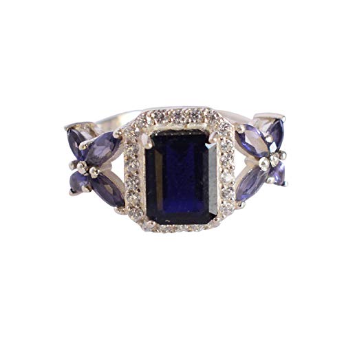 Cadeau bijoux lolite bleu argent sterling 925 rectangle pour un anniversaire unique