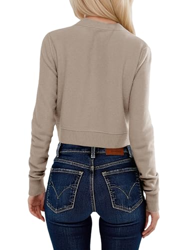 Image of Saodimallsu Womens Button Down Cardigan Sweaters Lightweight Long Sleeve Crew Neck Summer Knit Open Front Tops Khaki