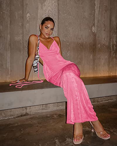 Image of Doweha Women Backless Cowl Neck Cocktail Going Out Dress Halter Slip Long Semi Formal Party 2026 Spring Summer Maxi Dress