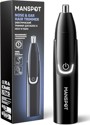 MANSPOT Nose & Ear Hair Trimmer for Men Painless Nose Hair Trimmer Rechargeable with 8000-RPM Powerful Motor Dual-Edge Blades IPX6 Waterproof USB-C Charging 90min Runtime & Detachable Head